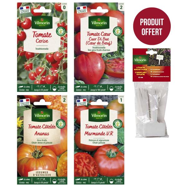 Kit de jardinage - Kit semis de tomates + 12 étiquettes de marquage offertes - PACKAGING_3D_VERSO